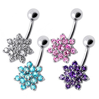 BP01032-C Stříbrný piercing do pupíku - kytička - květiny - čirá