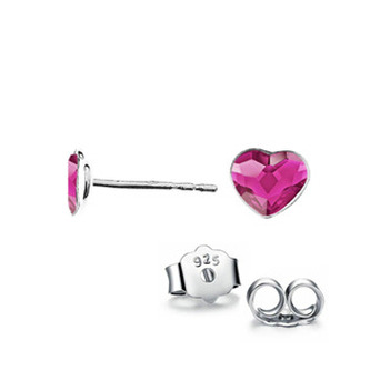 NB-0203-FU Stříbrné náušnice se srdcem Crystals from Swarovski, Fuchsia