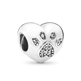 B0864 Stříbrný přívěšek korálek srdíčko s tlapkou - srdce