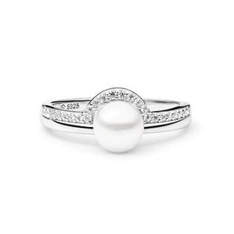 GA4008W-51 Stříbrný prsten s bílou perlou a zirkony
