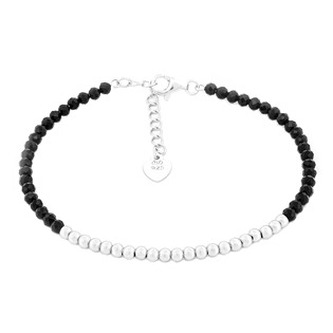 NB-1252 Stříbrný náramek se černými kamínky a kuličkami