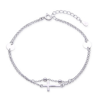 NB-1243 Dvojitý dámský stříbrný náramek s křížkem