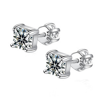 NB-3995 Stříbrné šroubovací náušnice s hranatým zirkonem