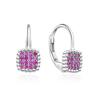 DN-0102 Stříbrné dívčí náušnice s růžovými zirkony - dětské