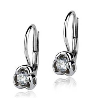 ZB3997-C Stříbrné náušnice kytičky, čiré zirkony - květiny