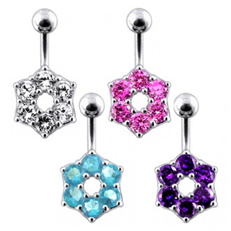 BP01016-A Stříbrný piercing do pupíku - kytička - květiny - fialová