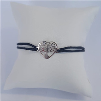 KA1005K-ST Černý textilní náramek strom života srdce, Ag 925