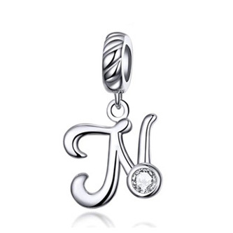 B0352-N Stříbrný přívěšek korálek na náramek - písmeno N - iniciály