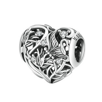 B0117 Stříbrný přívěšek korálek na náramek - srdce