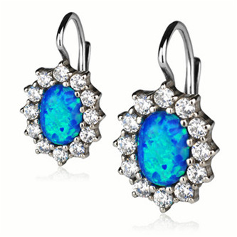 ZB33705-OP05 Stříbrné náušnice se zirkony a modrým opálem