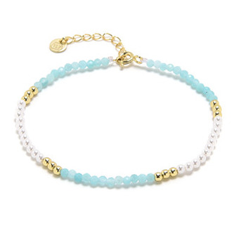 AU0009 Zlacený minerální náramek přírodní Amazonit a perly, stříbro AG925