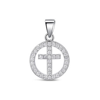 NB-4367 Kulatý stříbrný přívěšek křížek