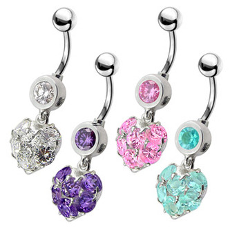 BP01057-Q Stříbrný piercing do pupíku - srdíčko - srdce - tyrkysová