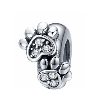 B0894 Stříbrný přívěšek korálek na náramek stopper tlapky - zvířátka