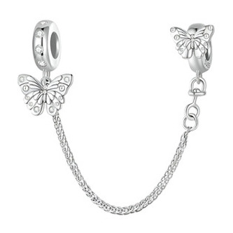 S0028 Stříbrný bezpečnostní řetízek na náramek - motýli