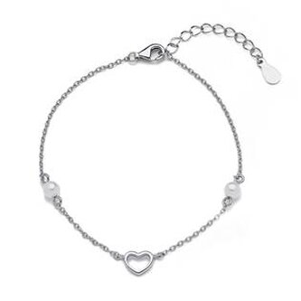 NB-1102 Stříbrný náramek s perličkami a srdíčkem - srdce