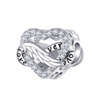 B0835 Stříbrný přívěsek korálek srdce s nekonečnem