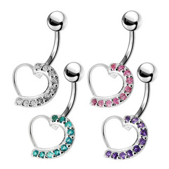 BP01031-A Stříbrný piercing do pupíku - srdce - tmavě fialová