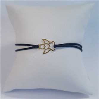 KA1004K-GD Černý textilní náramek andílek, Ag 925 - andílci