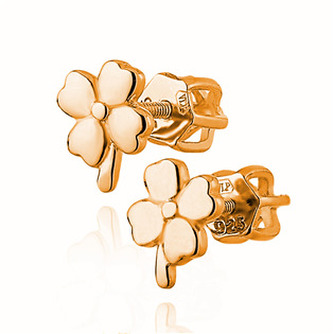 NB-3227-RD Zlacené stříbrné šroubovací náušnice čtyřlístky