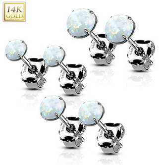 ZLW-OP17-03 Zlaté 14ti karátové náušnice s bílými opály