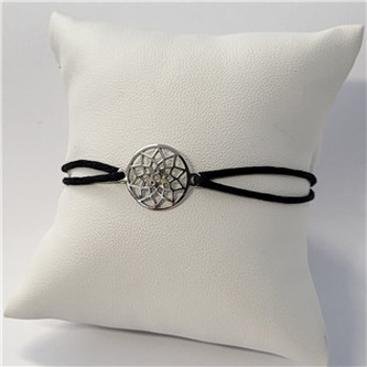 KA1349K-ST Černý textilní náramek mandala, Ag 925