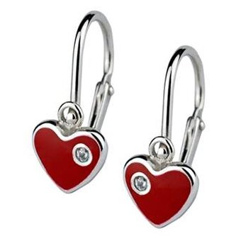 ZB53315-RDP Dětské stříbrné náušnice - srdíčka červená - srdce