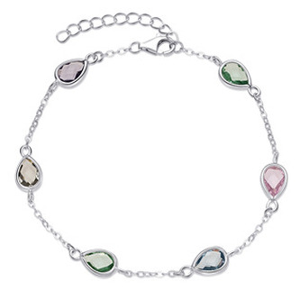 NB-1287 Dámský stříbrný náramek s barevnými kameny