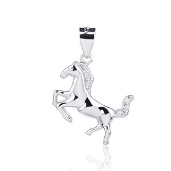 NB-4477 Stříbrný přívěšek - kůň se zirkony - zvířátka
