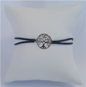 KA1051K-ST Černý textilní náramek strom života, Ag 925