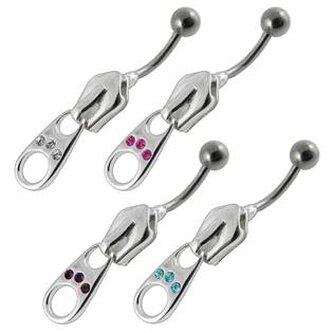 BP01007-C Stříbrný piercing do pupíku - zip - čirá