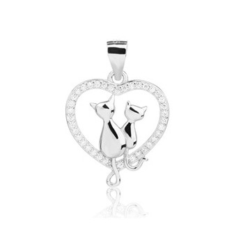 NB-4553 Stříbrný přívěsek kočičky - srdce