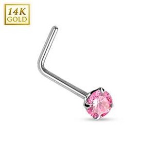ZL01027P-WG Zlatý piercing do nosu růžový zirkon, Au 585/1000