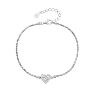 NB-1280 Stříbrný náramek srdíčko se zirkony - srdce
