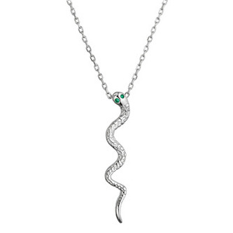 EG1442 Stříbrný náhrdelník had se zelenými zirkony - zvířátka