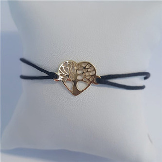 KA1005K-GD Černý textilní náramek strom života srdce, Ag 925