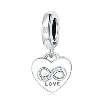 B0084 Visací stříbrný přívěšek korálek srdce s nekonečnem - nekonečno - ležatá osmička