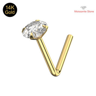 ZL01277 Zlatý piercing do nosu, MOISSANIT, Au 585/1000