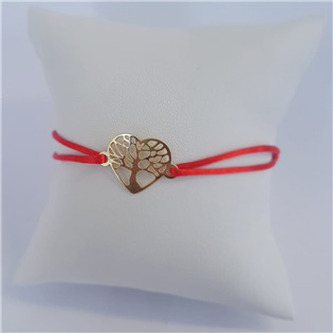 KA1005R-GD Červený textilní náramek strom života srdce, Ag 925