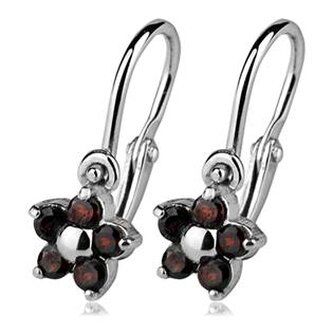 CS1001-GR Dětské náušnice stříbrné - kytičky, granát - květiny