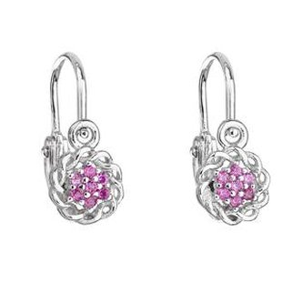 EG2310-F Stříbrné dětské náušnice kytičky, růžové zirkony - květiny