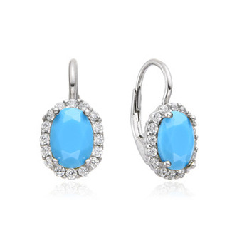 NB-3075 Stříbrné dámské náušnice s tyrkysovými kameny
