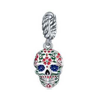 B0513 Stříbrný přívěšek korálek na náramek - lebky