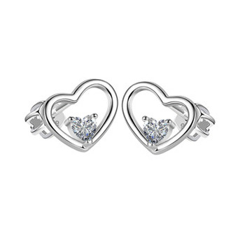 NB-3761 Stříbrné šroubovací náušnice srdíčka - srdce