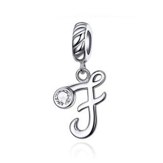 B0352-F Stříbrný přívěšek korálek na náramek - písmeno F - iniciály