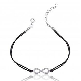 IT0003-K Černý náramek se stříbrným nekonečnem - nekonečno - ležatá osmička