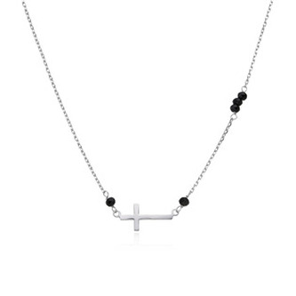 NB-2415 Střibrný náhrdelník s křížkem a černými kamínky
