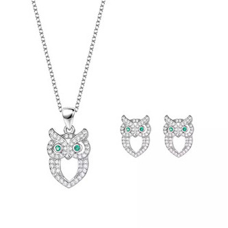 NB-9032 Stříbrná souprava šperků sovičky
