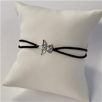 KA1730K-ST Černý textilní náramek andělíček, Ag 925 - andílci