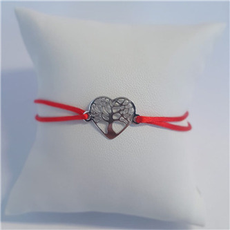 KA1005R-ST Červený textilní náramek strom života srdce, Ag 925